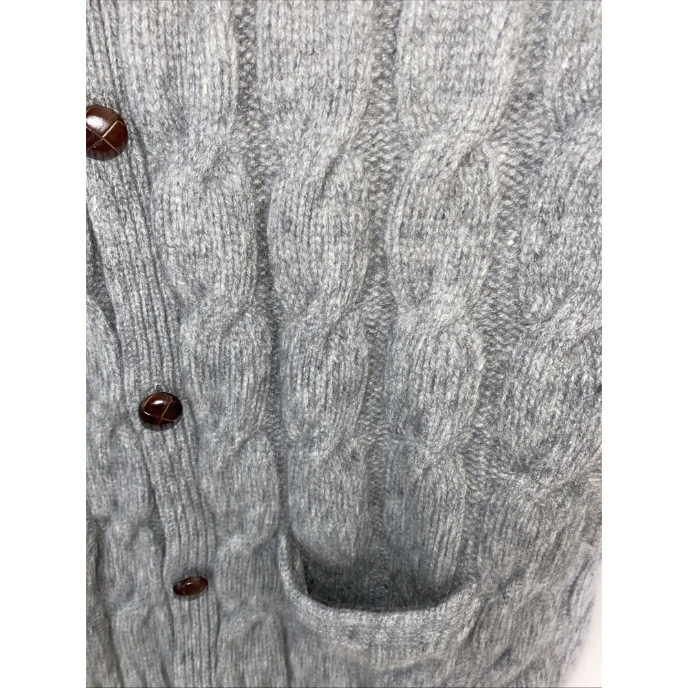 Turnbury Merino Wool Cable Knit Sweater Gray Cardigan Mens L Wood Buttons Grampa - Picture 5 of 12